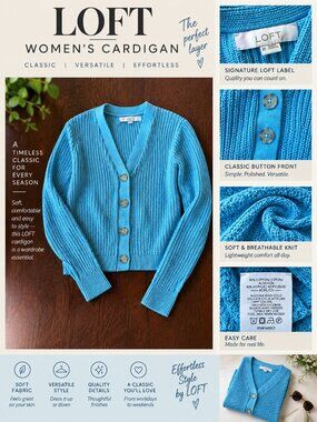 LOFT Turquoise Button Up Cardigan - Size XS
